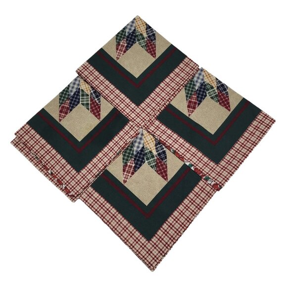 Four Reversible Star Napkins Red, Green, Brown and Blue Patchwork Cotton, Cherri - Picture 3 of 10